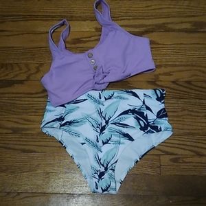 Purple tie front bikini.